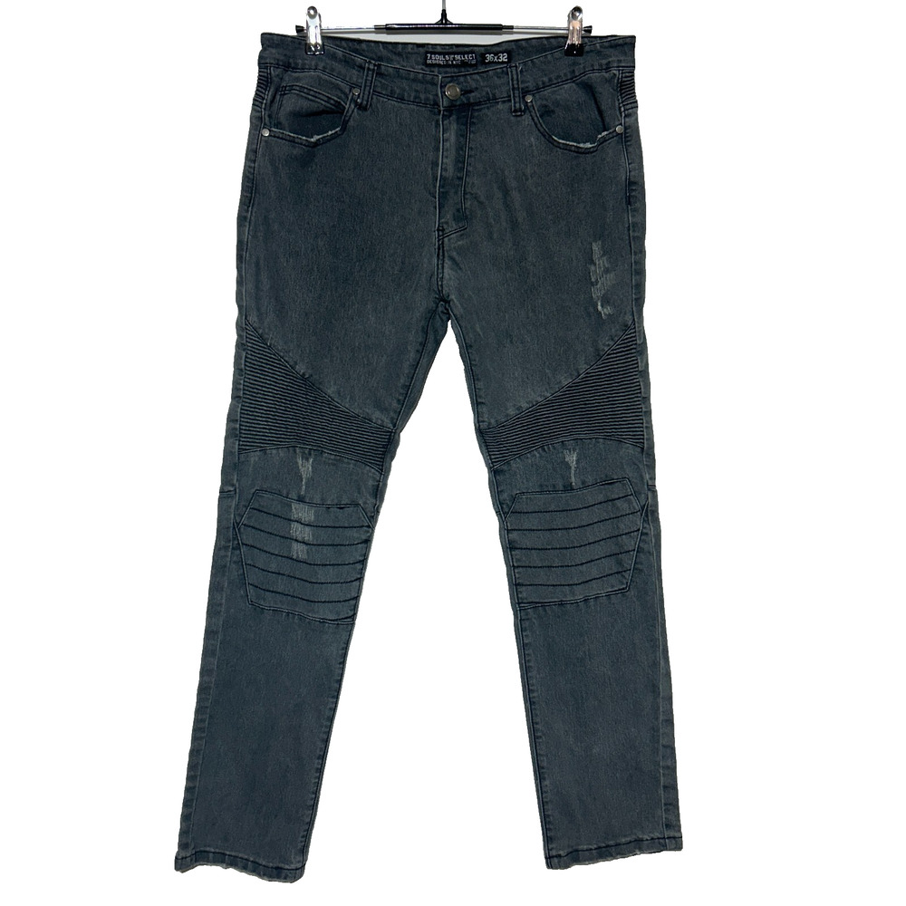 7 Souls Jeans Mens 36x32 Gray Measures 36x31 Moto Flex Stretch 2% Grunge‎